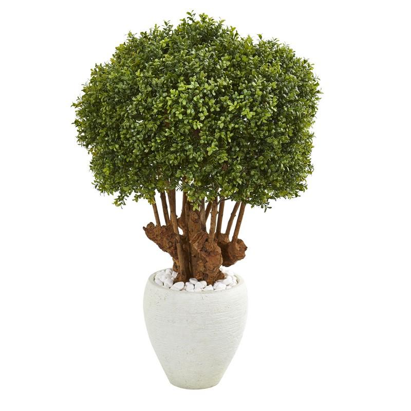 41"  Boxwood Artificial Topiary Tree in White Planter (Indoor/Outdoor)