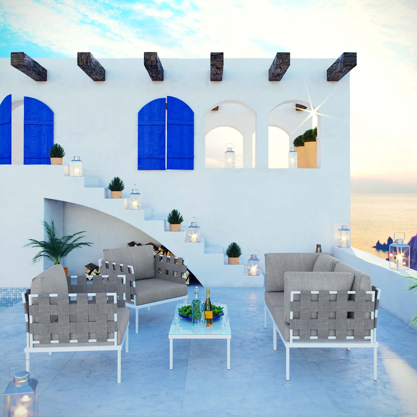 Harmony 5Piece Outdoor Patio Aluminum Sectional Sofa Set by Modway