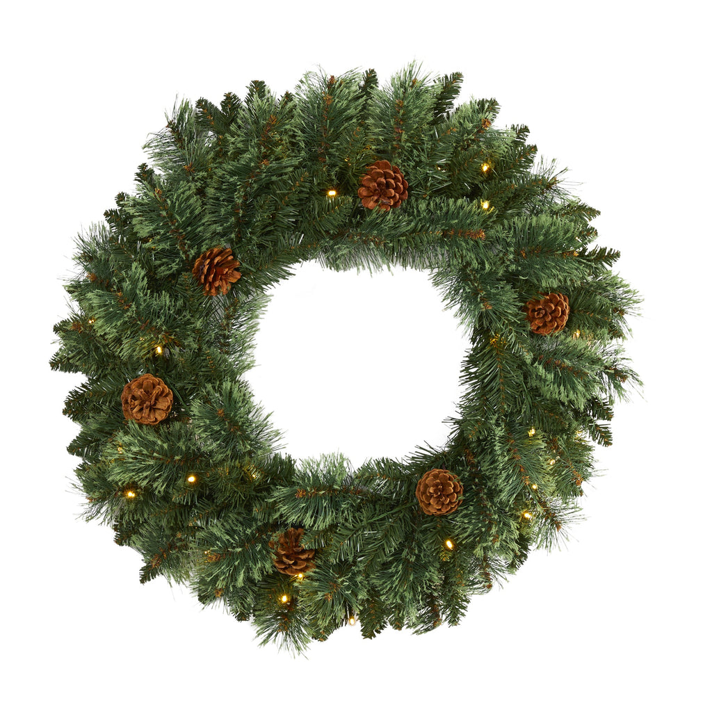 24" White Mountain Pine Artificial Christmas Wreath w/ 35 LED Lights