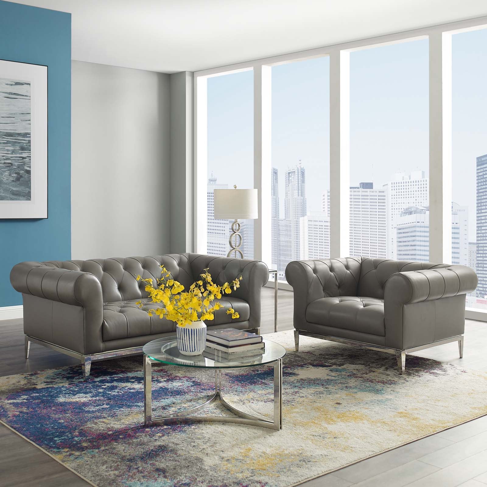 Idyll Tufted Upholstered Leather Loveseat and Armchair by Modway