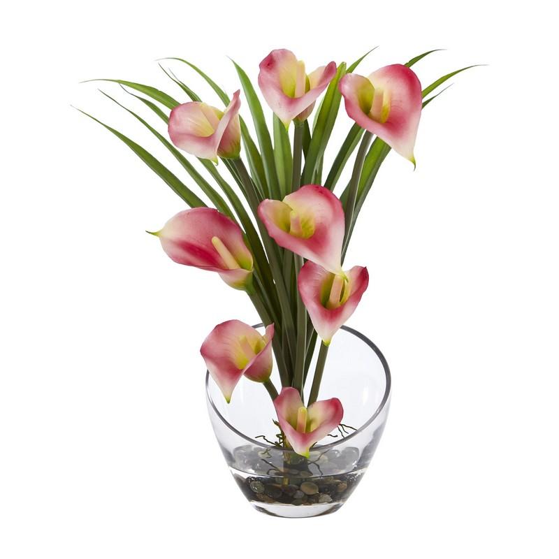 15.5"  Calla Lily and Grass Artificial Arrangement in Vase
