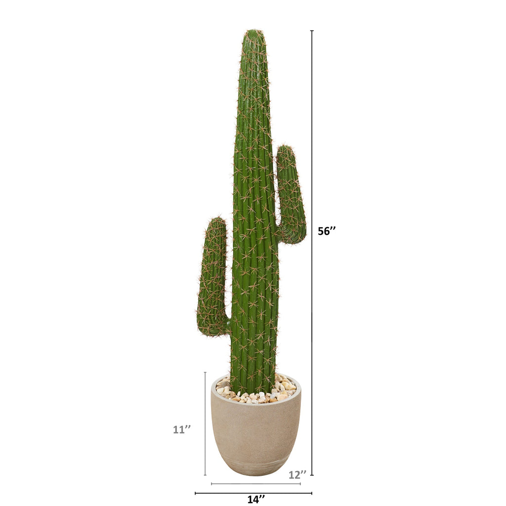 56" Cactus Artificial Plant in Sandstone Planter
