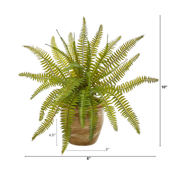 10" Fern Artificial Plant in Ceramic Planter