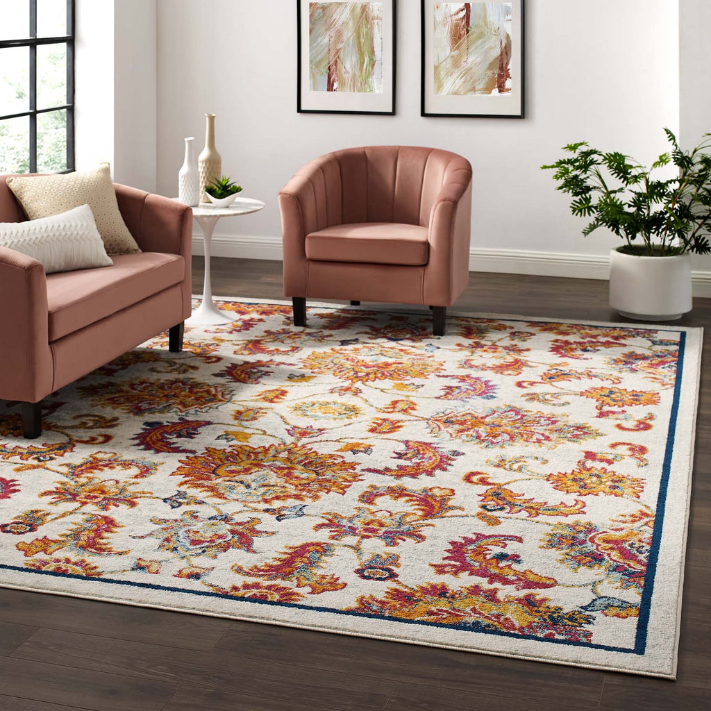 Entourage Azami Distressed Vintage Floral Lattice 8x10 Area Rug by Modway