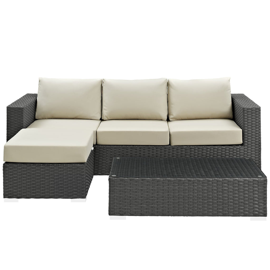 Sojourn 3 Piece Outdoor Patio Sunbrella¨ Sectional Set by Modway