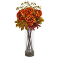36"  Peony and Berries Artificial Arrangement in Large Cylinder Vase