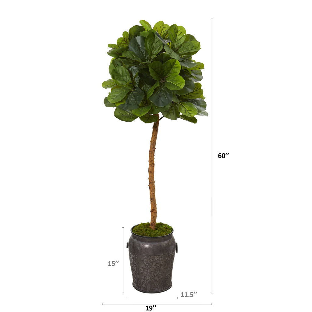 5' Fiddle Leaf Artificial Tree in Metal Planter (Real Touch)