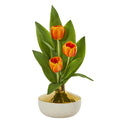 18" Tulip Artificial Arrangement in Gold and Cream Elegant Vase