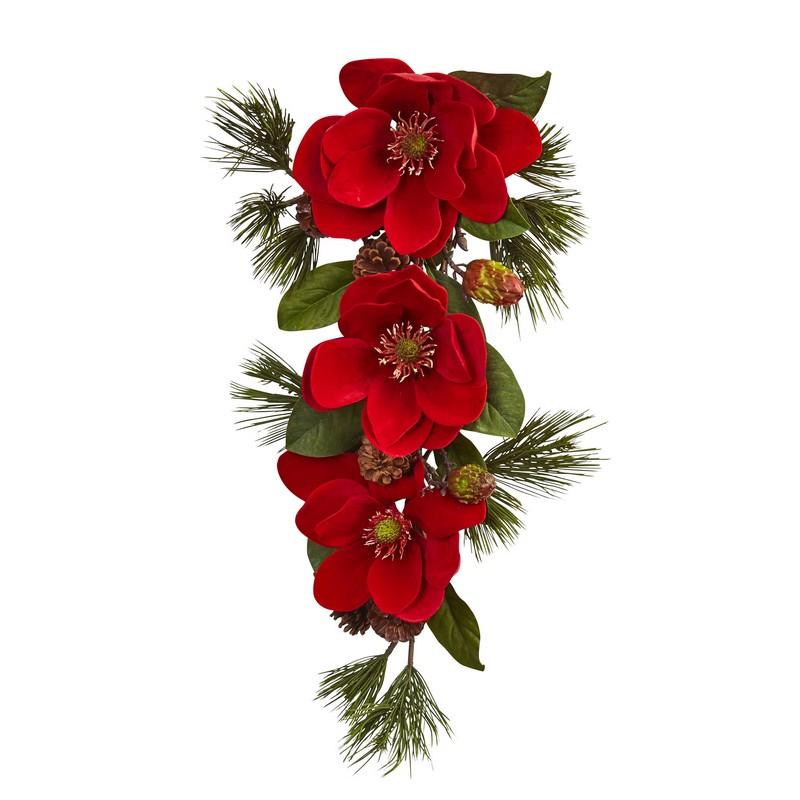 26"  Red Magnolia & Pine Tear Drop