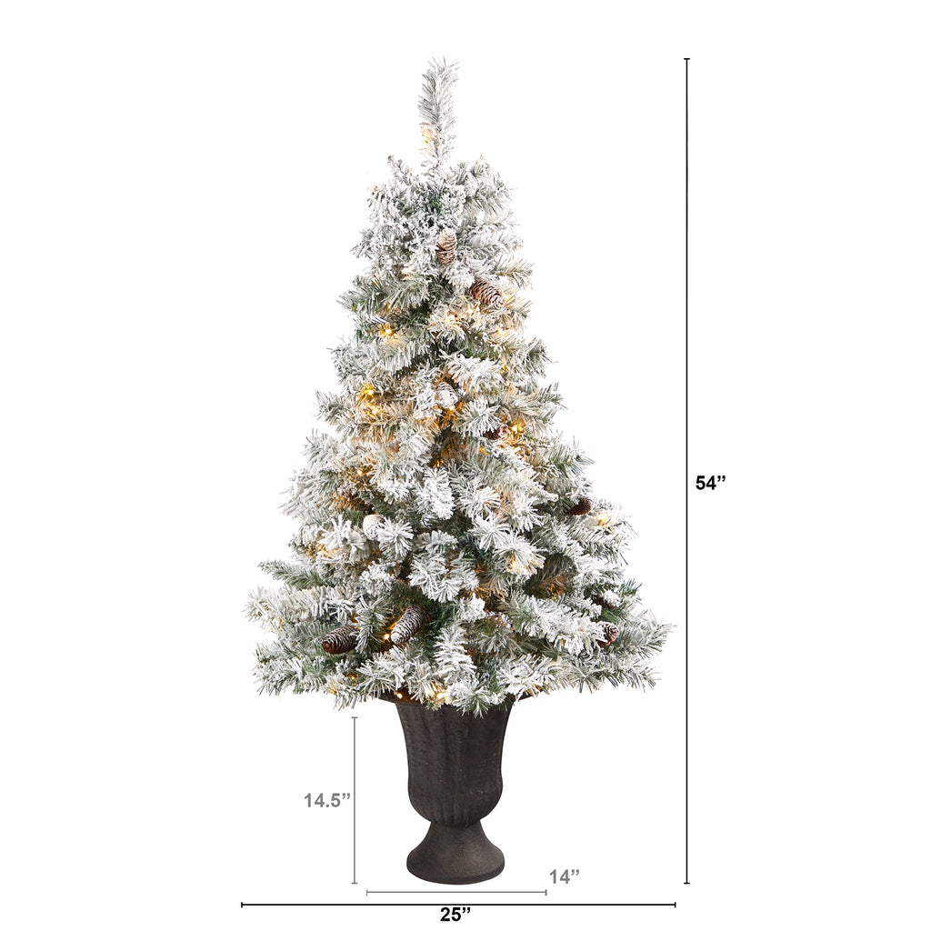 4.5' Flocked White River Mountain Pine Artificial Christmas Tree w/ Pinecones