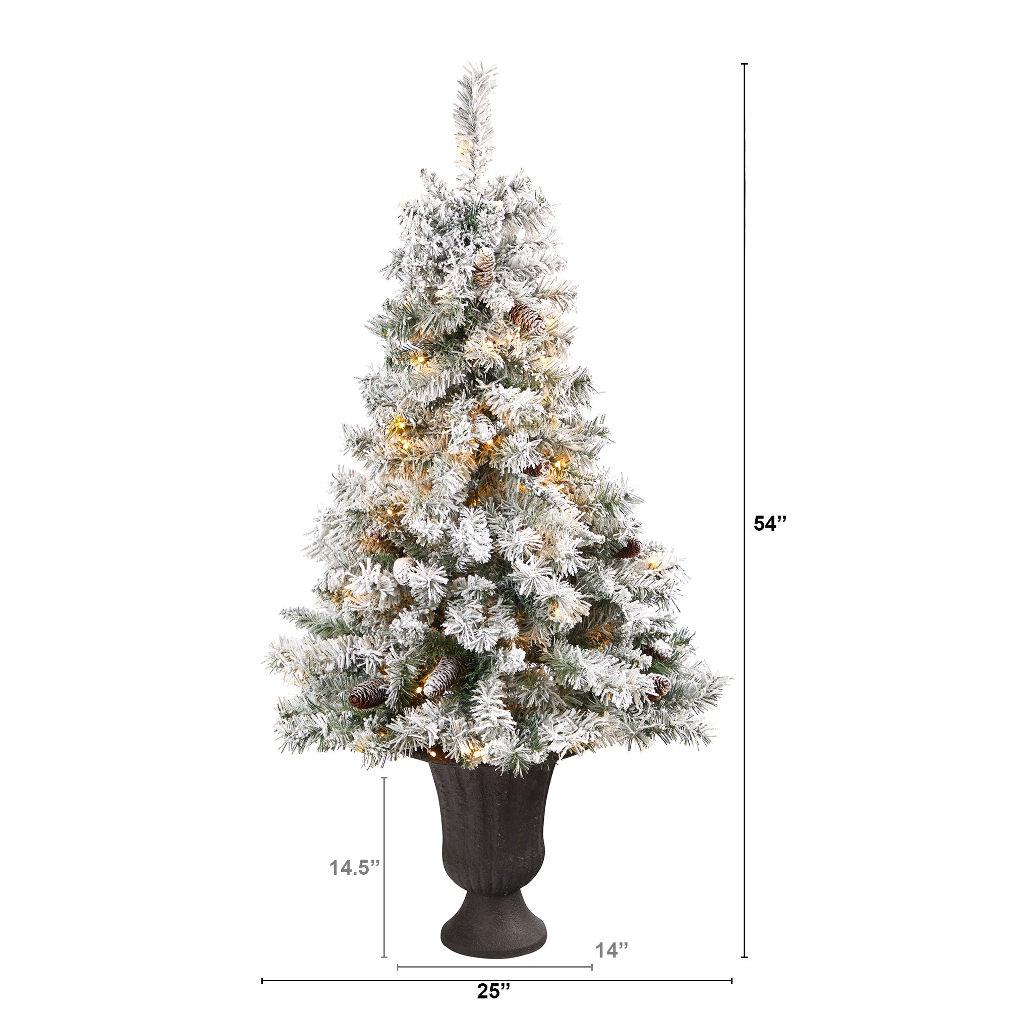 4.5' Flocked White River Mountain Pine Artificial Christmas Tree w/ Pinecones