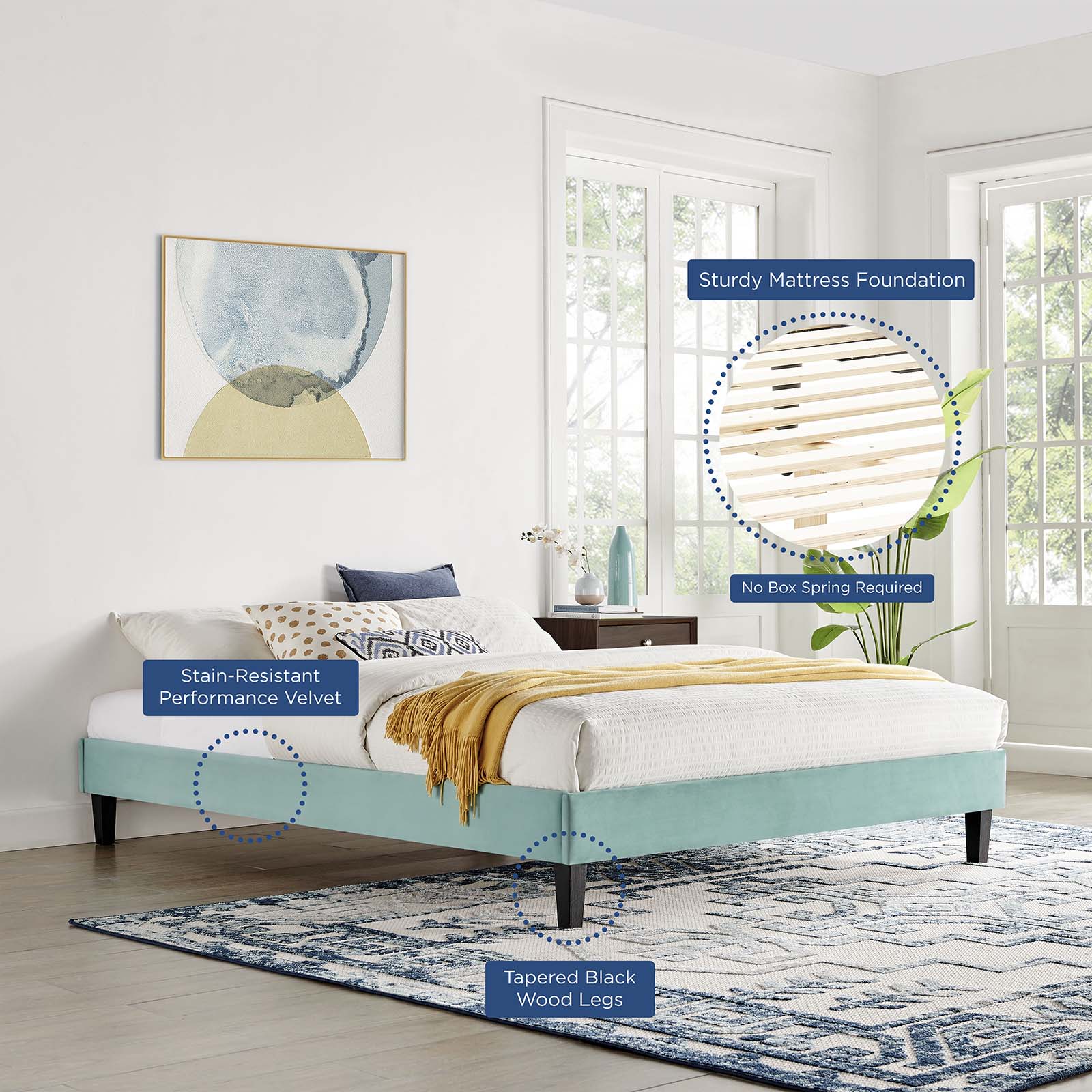 Reign Performance Velvet Queen Platform Bed Frame by Modway