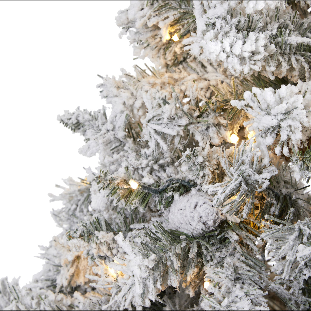 7' Flocked White River Mountain Pine Artificial Christmas Tree w/ Pinecones