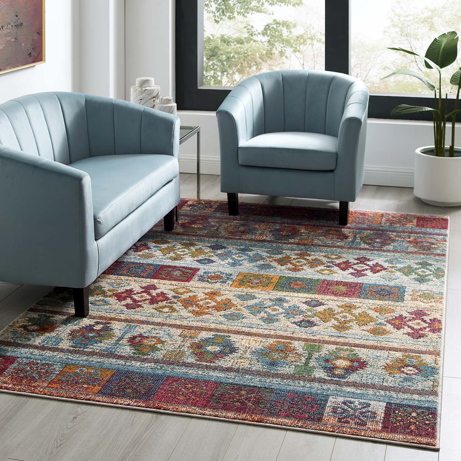 Tribute Nala Distressed Vintage Floral Lattice 5x8 Area Rug by Modway