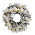 24" Flocked Artificial Christmas Wreath w/30 Warm White LED Lights