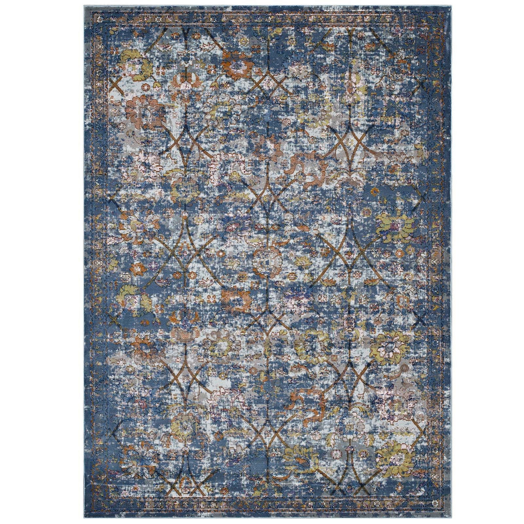 Minu Distressed Floral Lattice 5x8 Area Rug by Modway