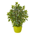 16" Mini Ficus Artificial Tree in Green Planter