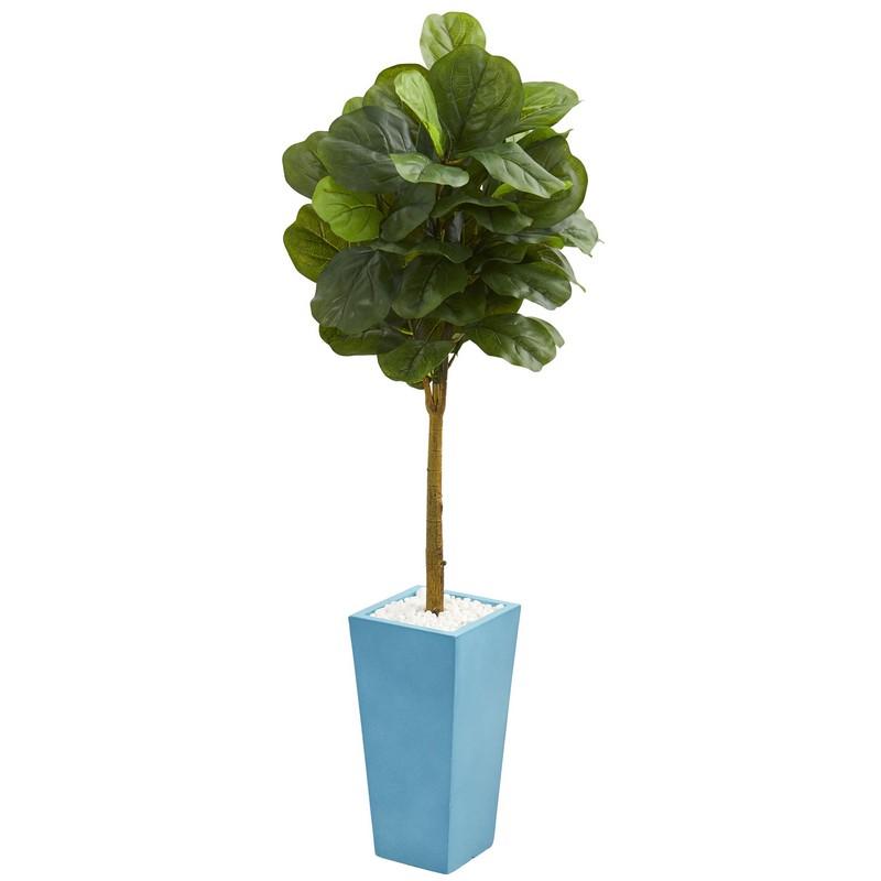 4' Fiddle Leaf Artificial Tree in Turquoise Planter (Real Touch)