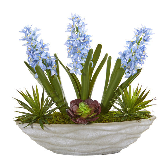 15" Hyacinth and Succulent Artificial Plant in Decorative Planter