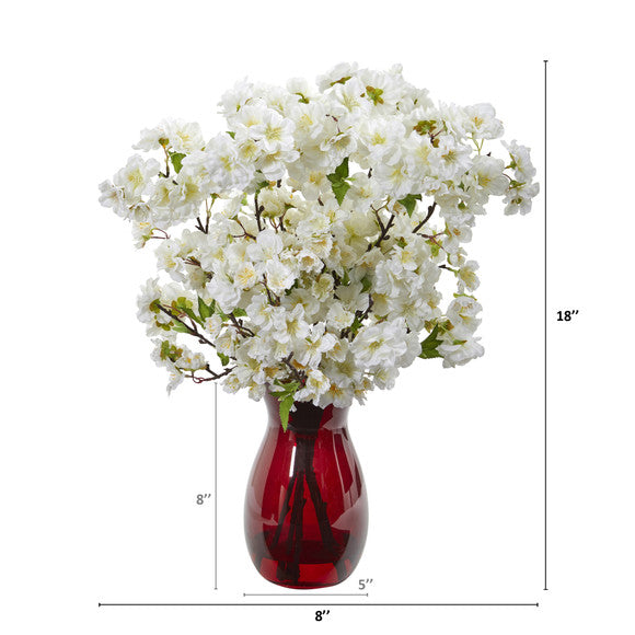 18" Cherry Blossom Artificial Arrangement in Ruby Vase