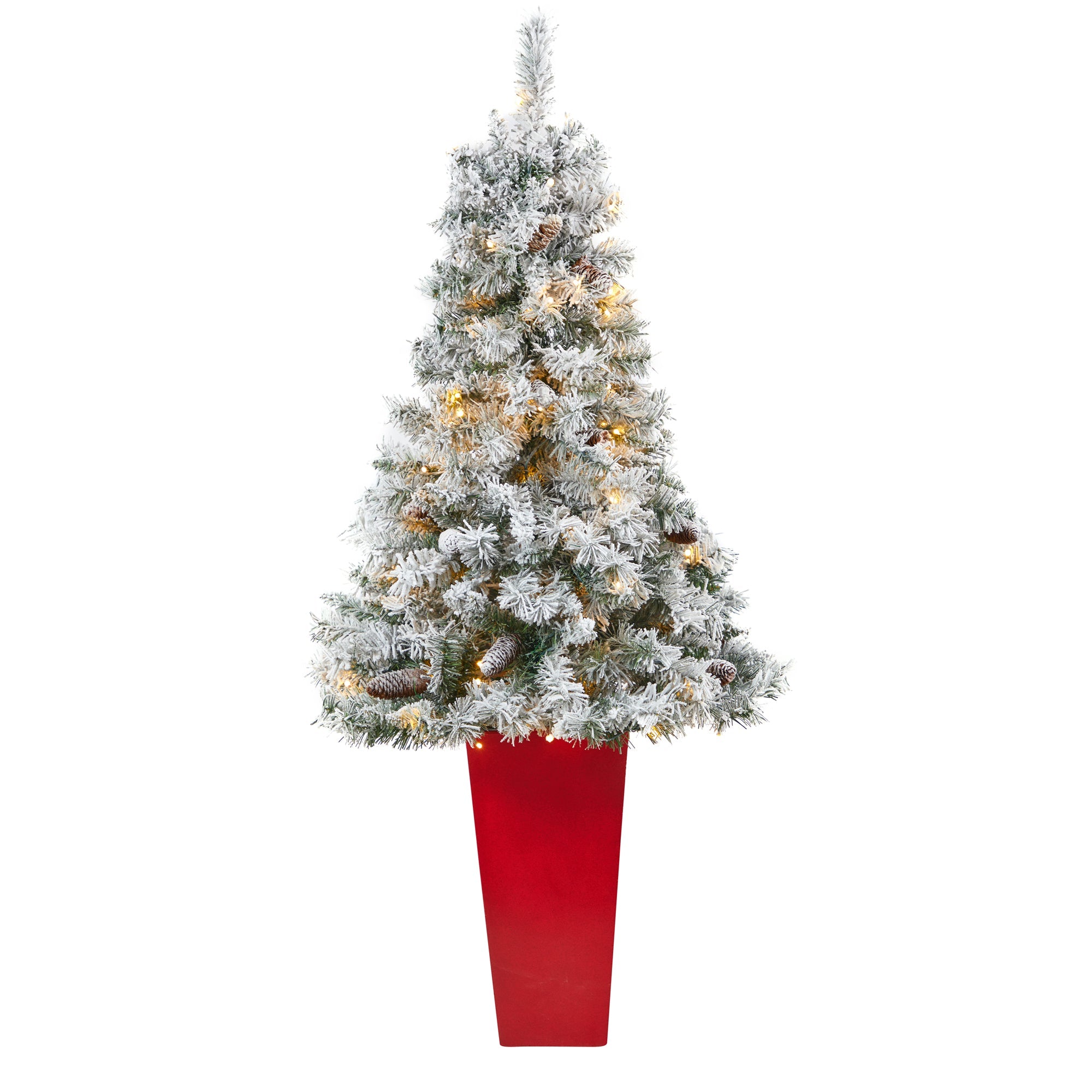 5' Flocked White River Mountain Pine Artificial Christmas Tree w/ Pinecones
