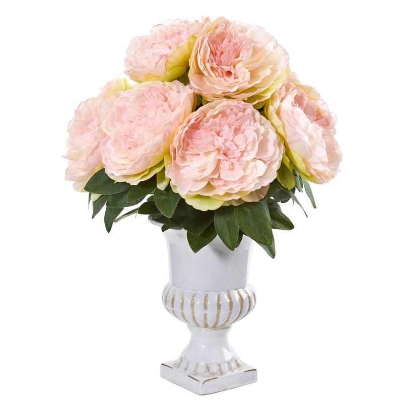 Peony Artificial Arrangement in White Urn