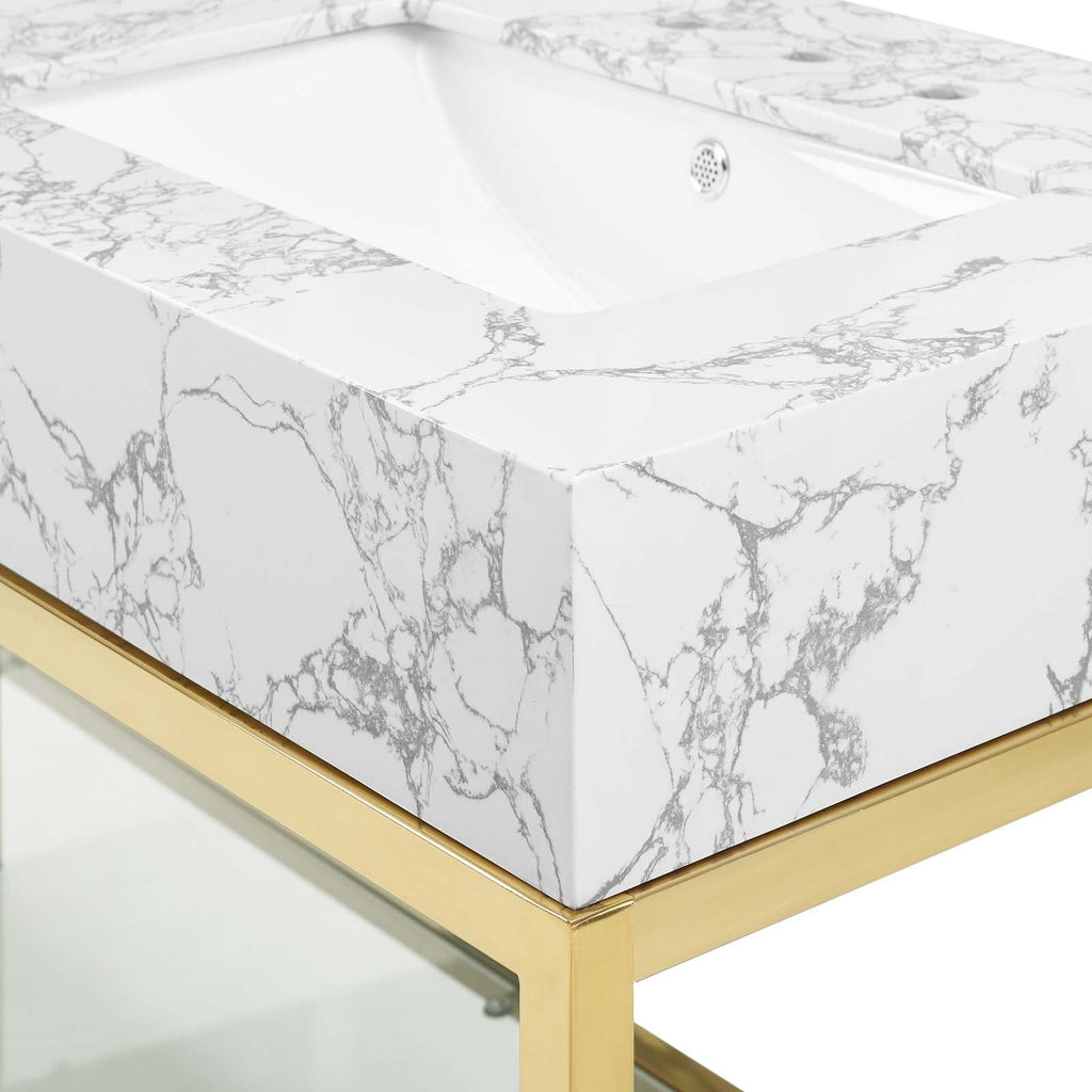 Kingsley 60" Gold Stainless Steel Bathroom Vanity by Modway