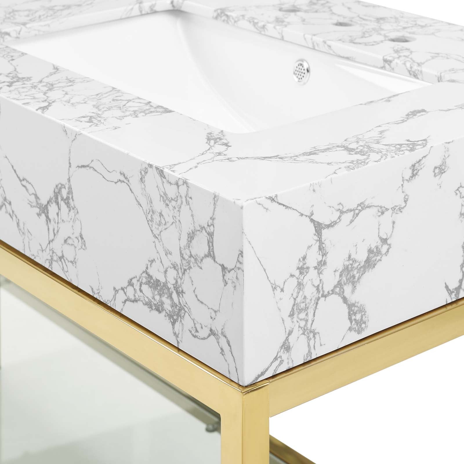 Kingsley 60" Gold Stainless Steel Bathroom Vanity by Modway