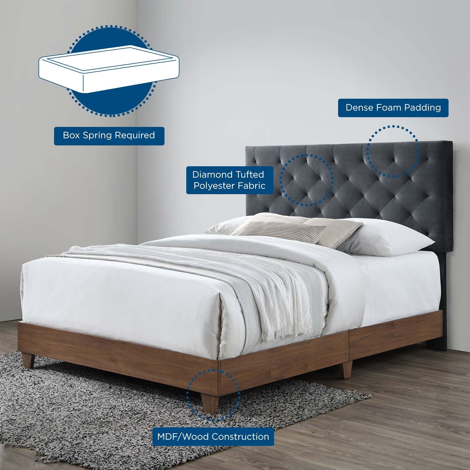 Rhiannon Diamond Tufted Upholstered Performance Velvet Queen Bed by Modway