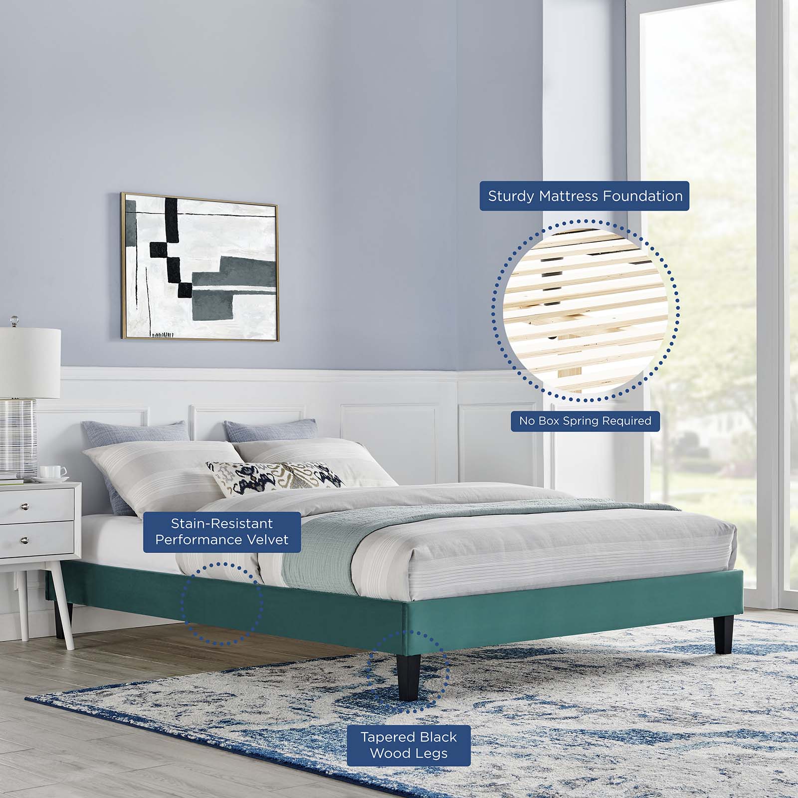 Reign Performance Velvet Twin Platform Bed Frame by Modway