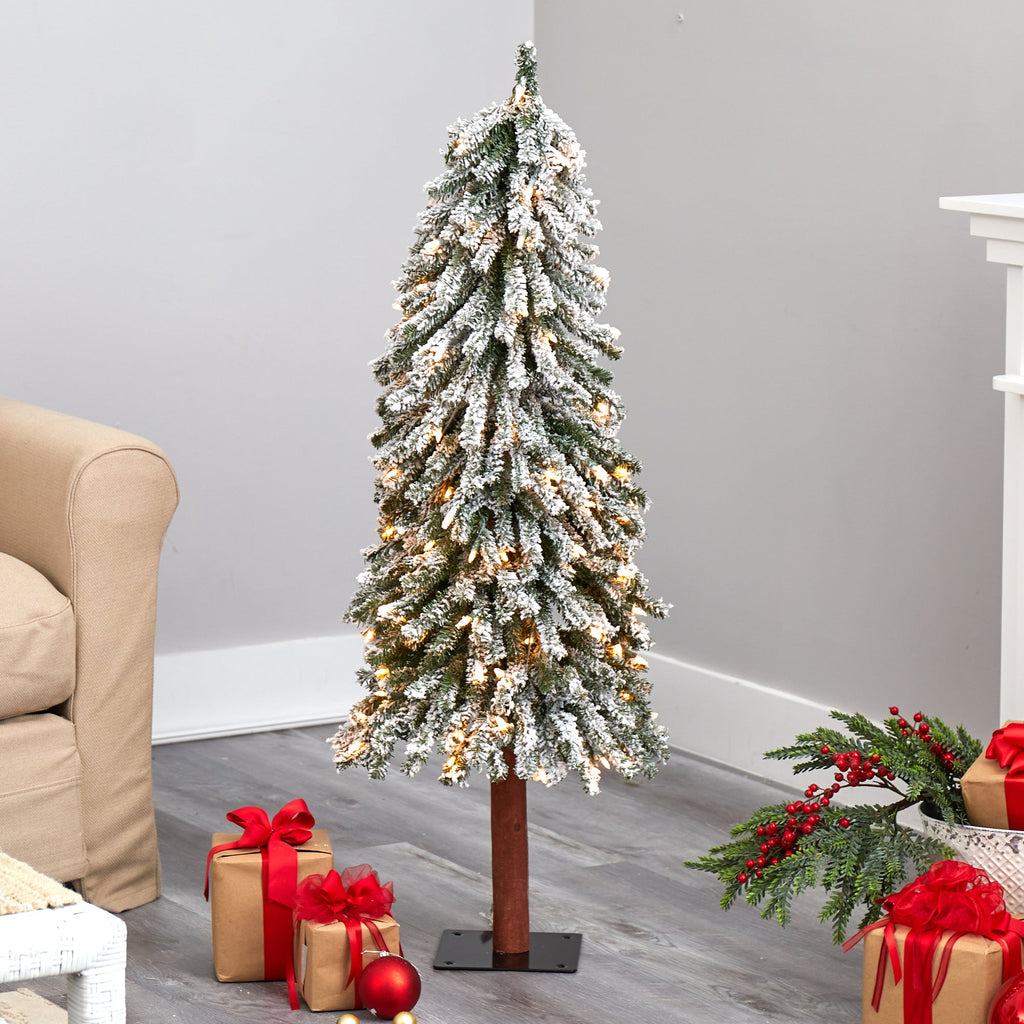 4' Flocked Gr& Alpine Artificial Christmas Tree w/ 100 Clear Lights