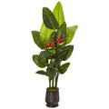 76"  Bird of Paradise Artificial Plant in Ribbed Metal Planter (Real Touch)