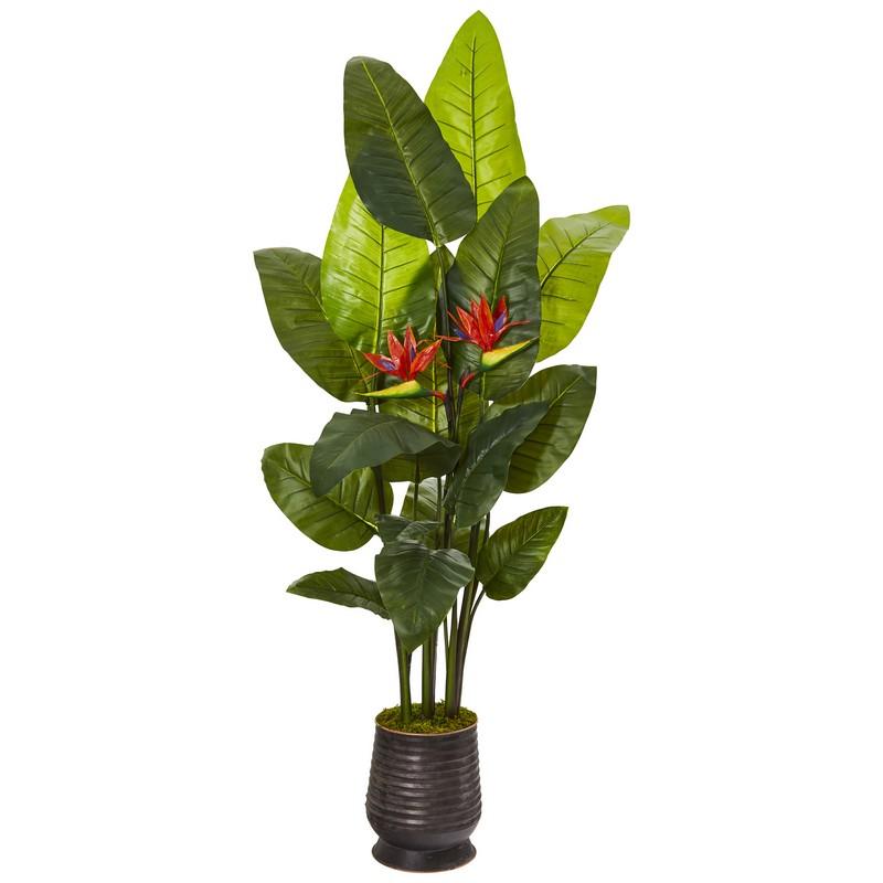 76"  Bird of Paradise Artificial Plant in Ribbed Metal Planter (Real Touch)