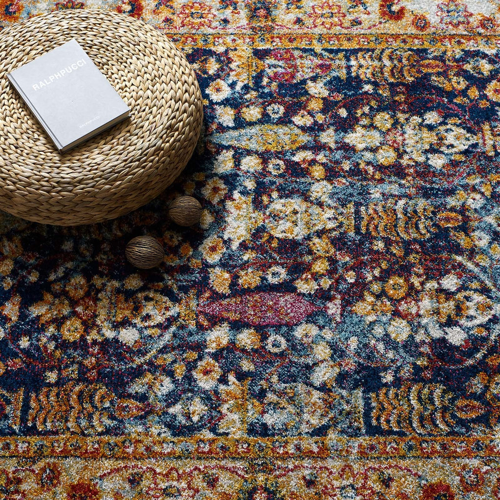 Entourage Jessa Distressed Vintage Floral Lattice 5x8 Area Rug by Modway