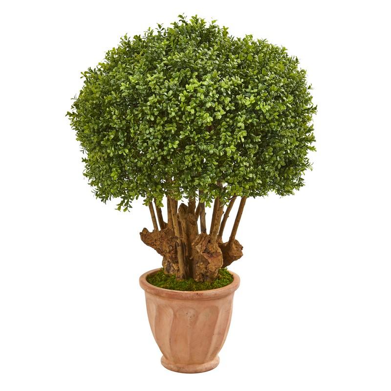 39"  Boxwood Artificial Topiary Tree in Terracotta Planter (Indoor/Outdoor)