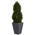4' Cypress Double Spiral Topiary Artificial Tree in Slate Planter UV Resistant