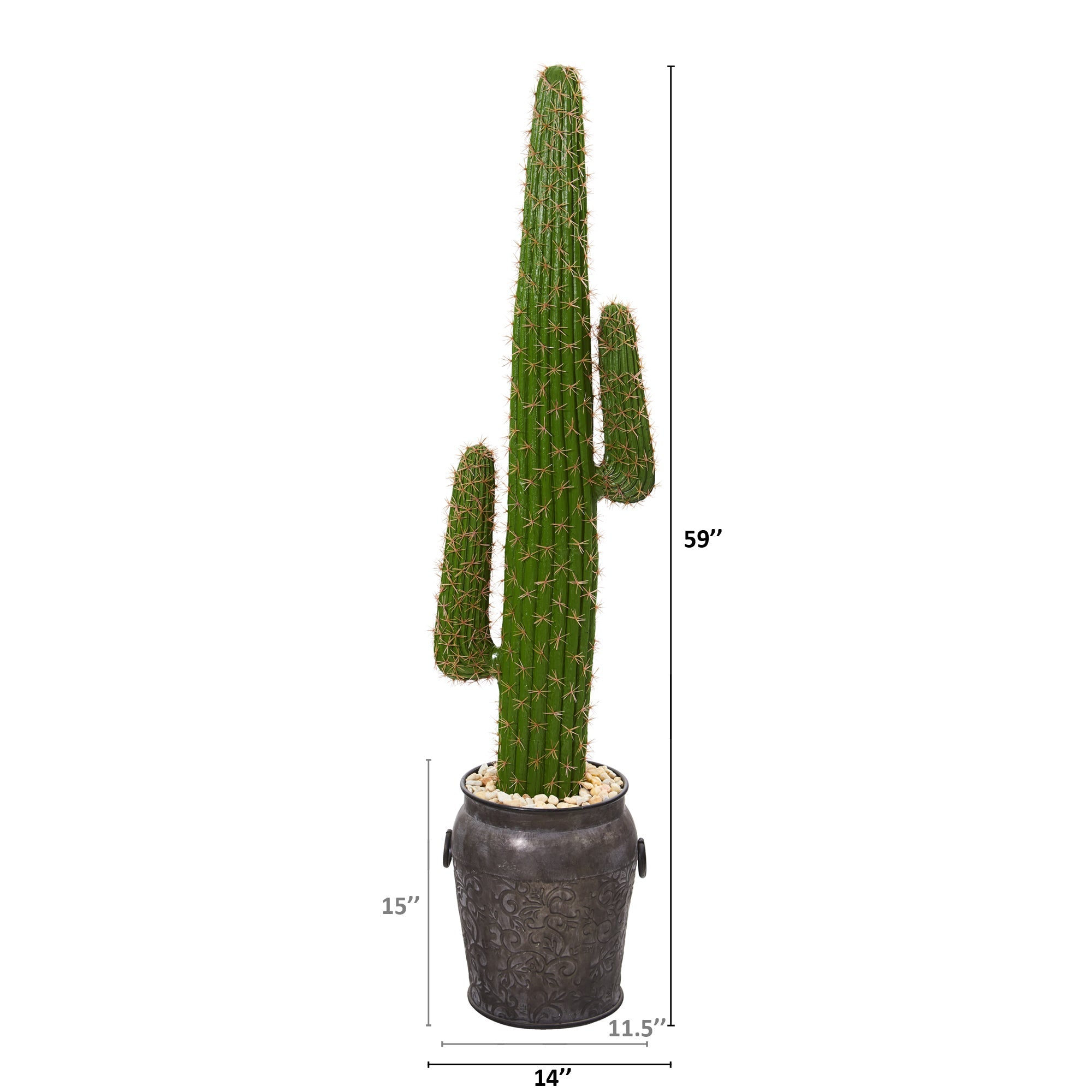 59" Cactus Artificial Plant in Metal Planter