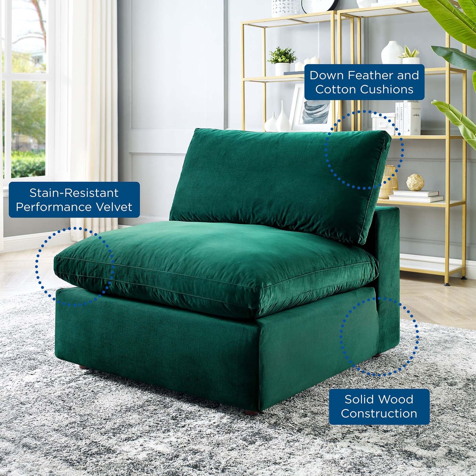Commix Down Filled Overstuffed Performance Velvet Armless Chair by Modway