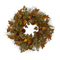 23"  Mixed Fall Leaf, Pinecone and Acorn Artificial Wreath