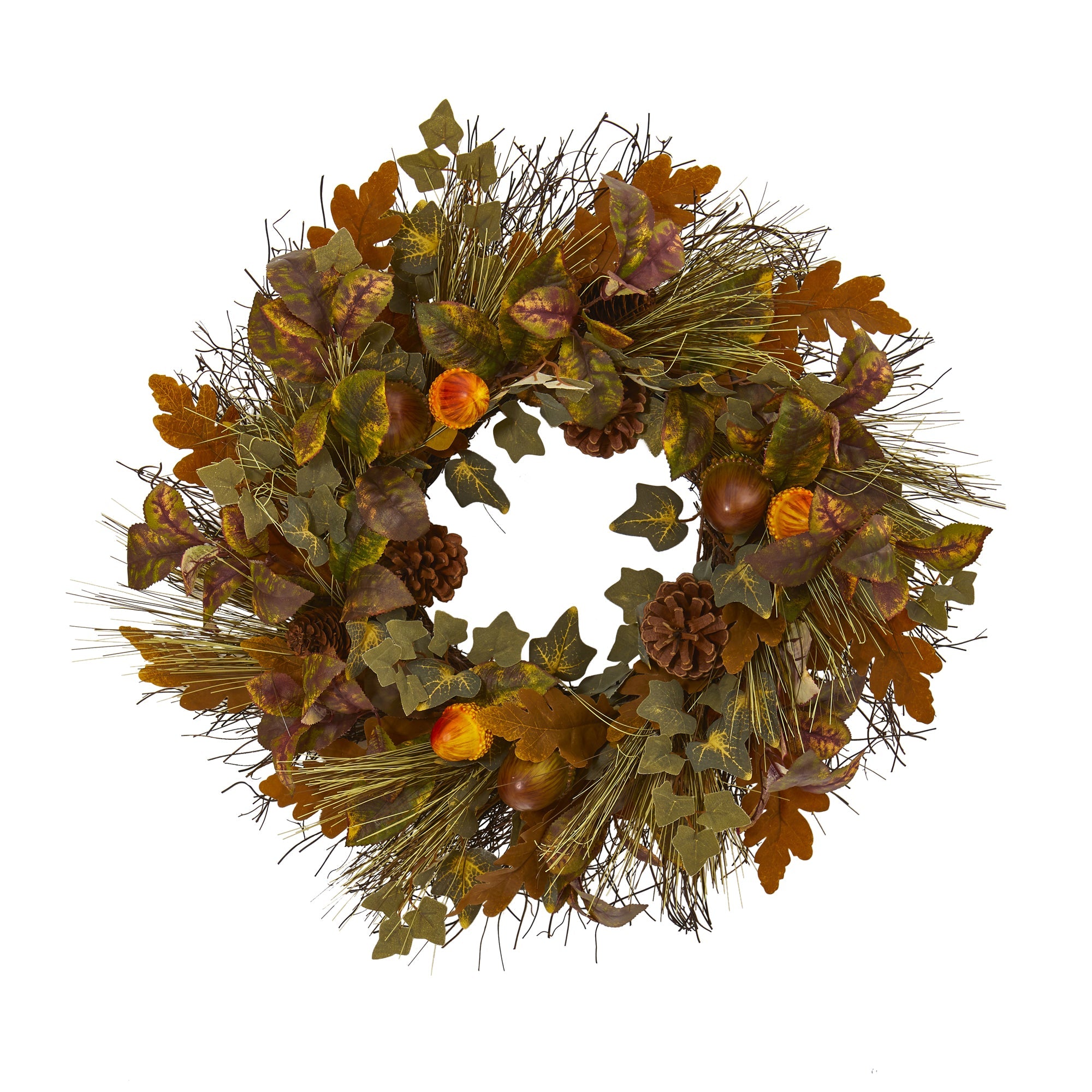 23"  Mixed Fall Leaf, Pinecone and Acorn Artificial Wreath