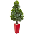 58"  Fiddle Leaf Fig Artificial Tree in Red Tower Planter