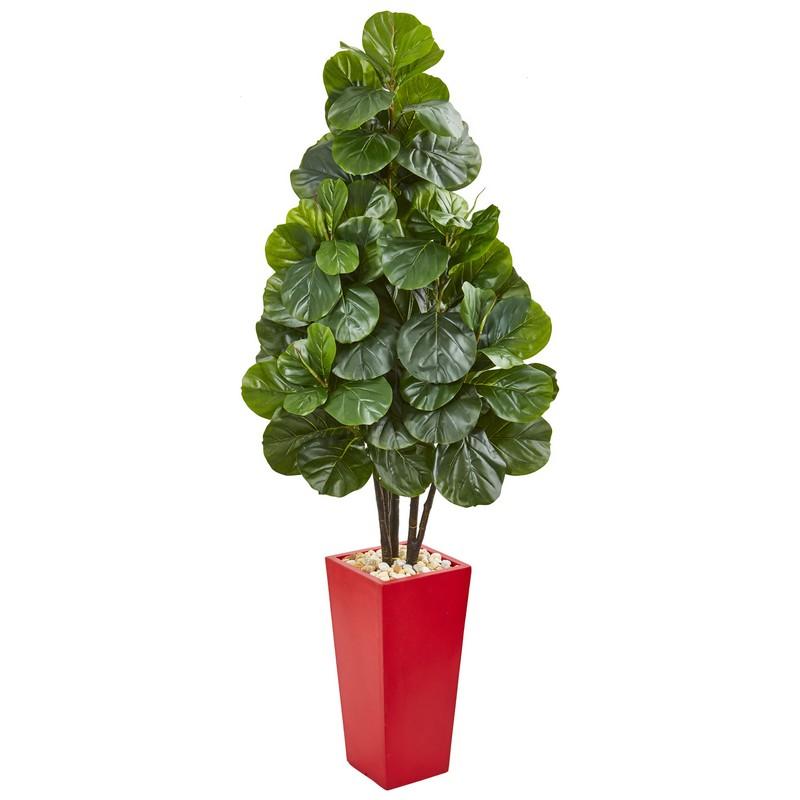 58"  Fiddle Leaf Fig Artificial Tree in Red Tower Planter