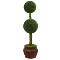 4.5' Boxwood Double Topiary Artificial Tree in Decorative Planter