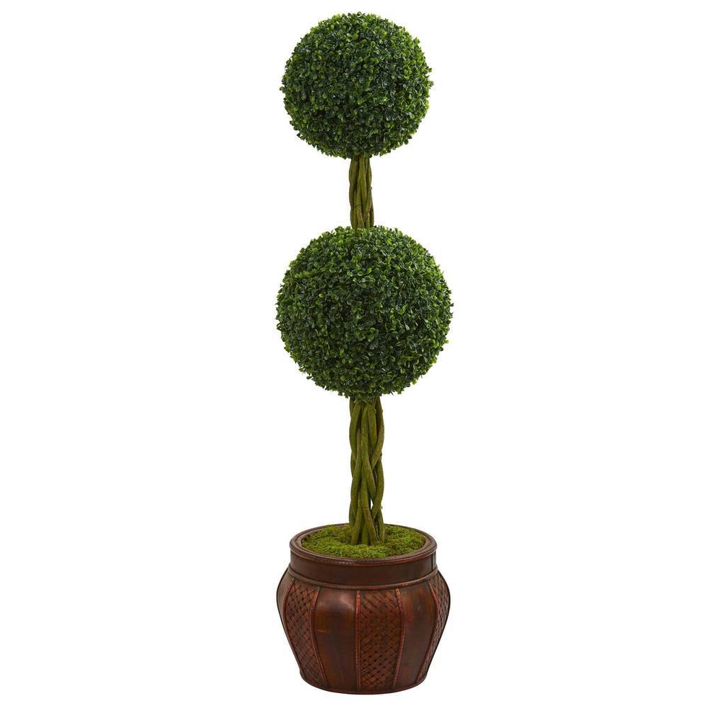 4.5' Boxwood Double Topiary Artificial Tree in Decorative Planter