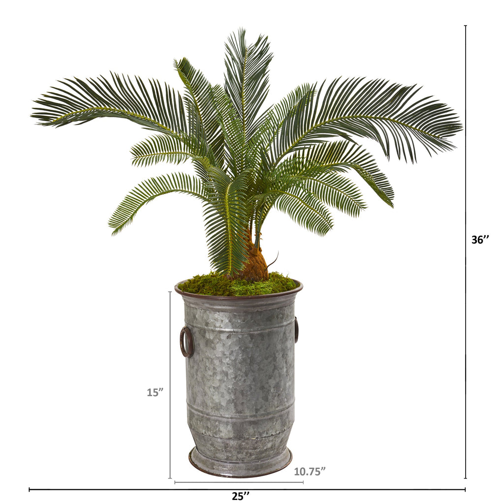 36" Cycas Artificial Plant in Vintage Metal Planter