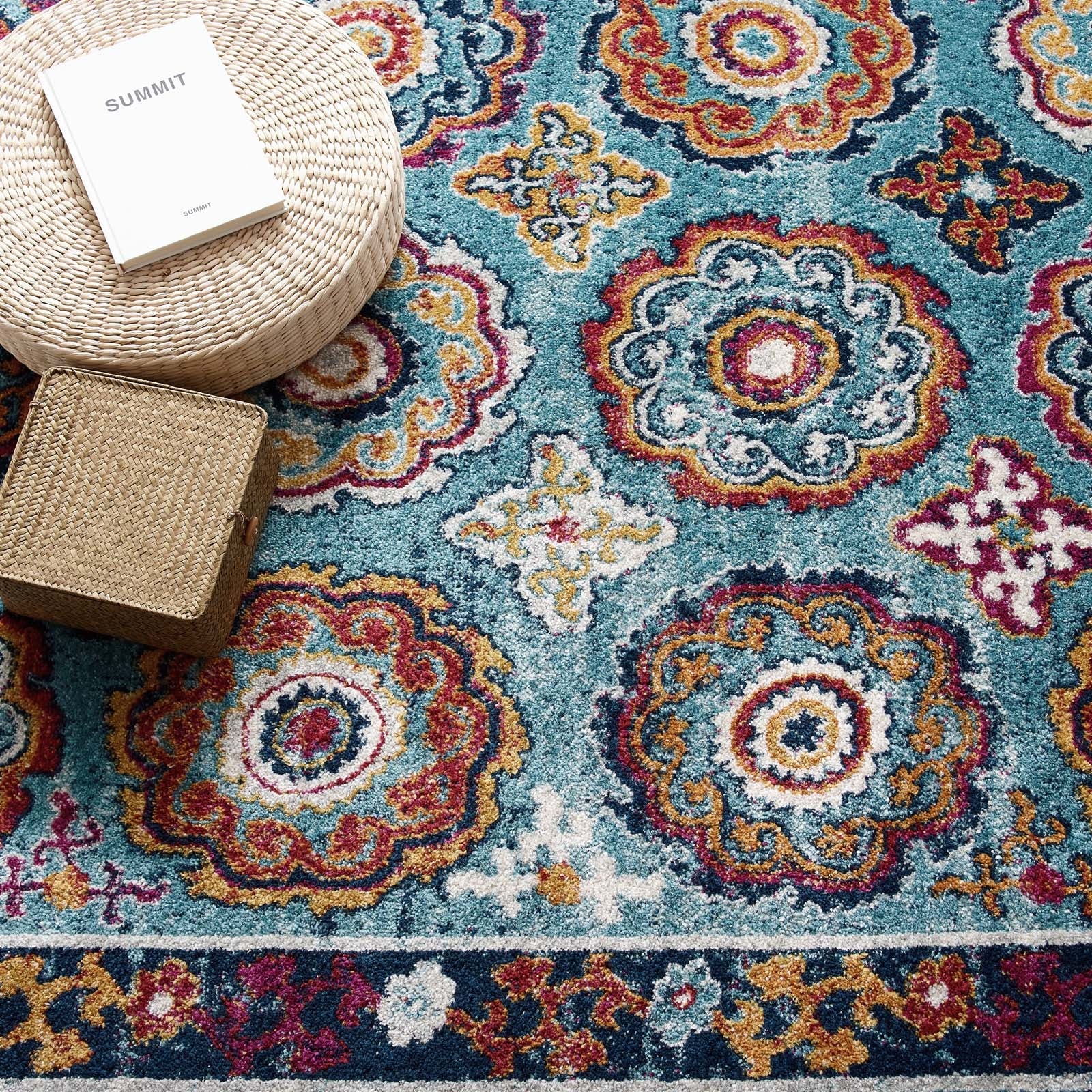 Entourage Odile Distressed Floral Moroccan Trellis 5x8 Area Rug by Modway