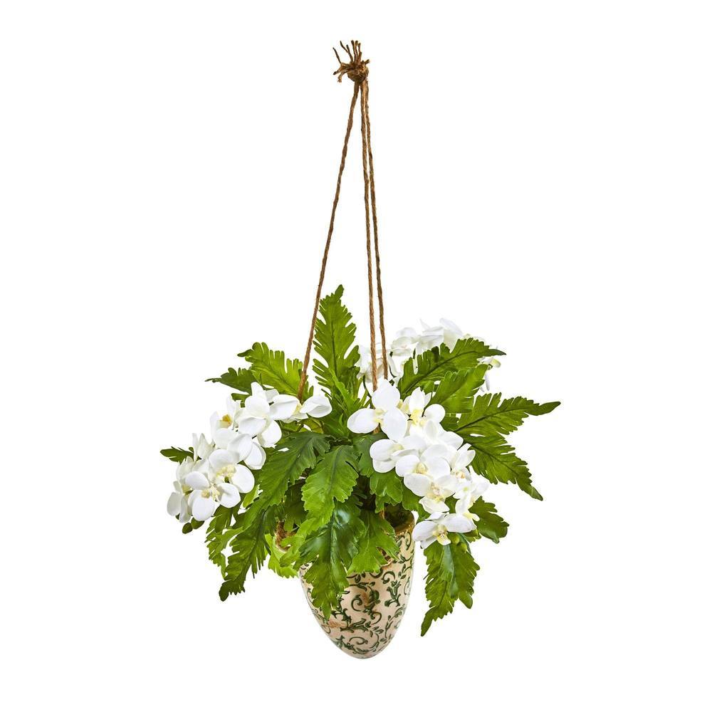 26" Phalaenopsis Orchid and Fern Artificial Plant in Hanging Vase