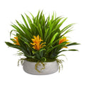 16" Bromeliad & Grass Artificial Plant in Ceramic Vase