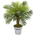 27" Robellini Palm Artificial Tree in White Washed Vintage Metal Pail