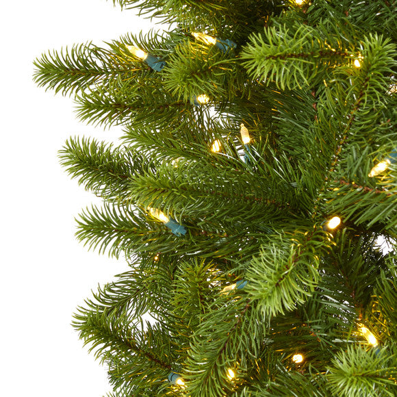 8' Slim Virginia Spruce Artificial Christmas Tree w 600 Warm White LED Lights